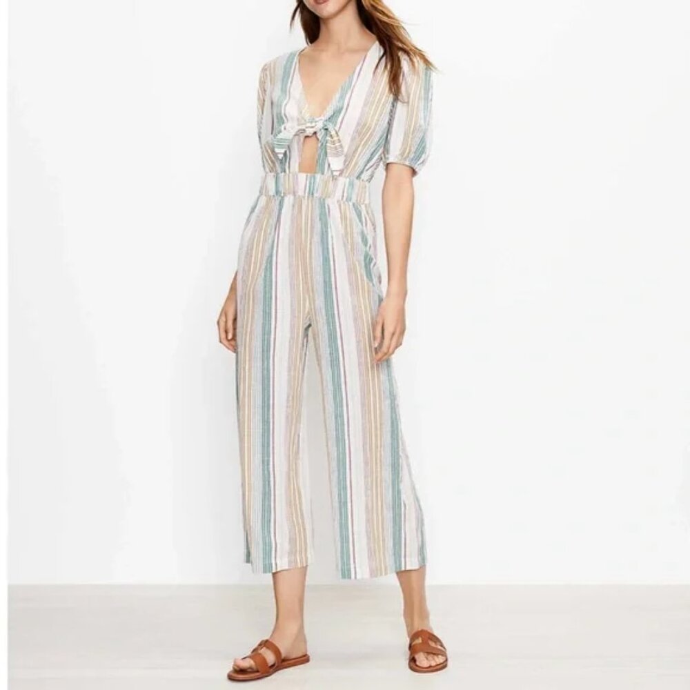 Loft Beach Striped Tie Front Jumpsuit